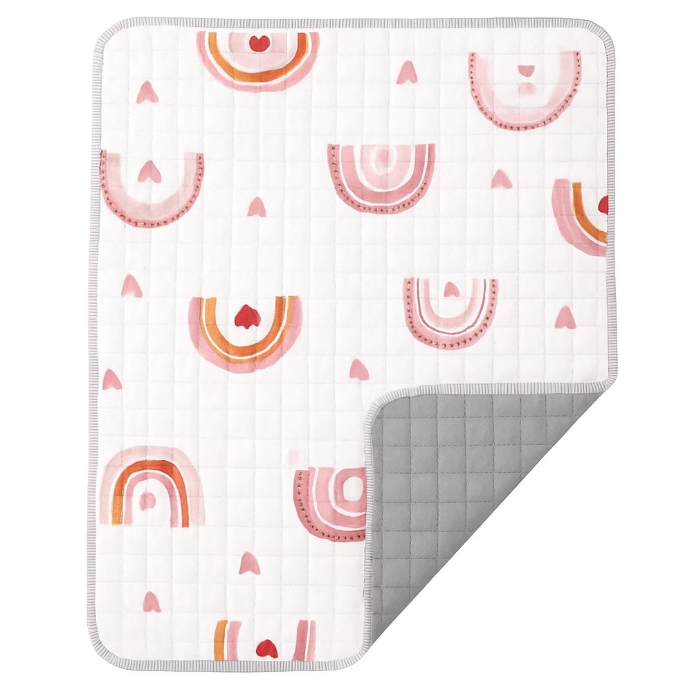 Rainbow Pattern Baby Play or Nap Mat, Soft Quilt with Non-Slip Backing